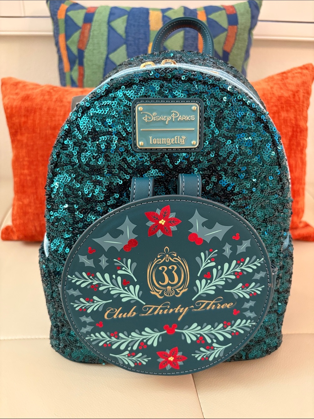 Disney Exclusive Club 33 Teal Sequin Loungefly Club Thirty-Three Mini Backpack